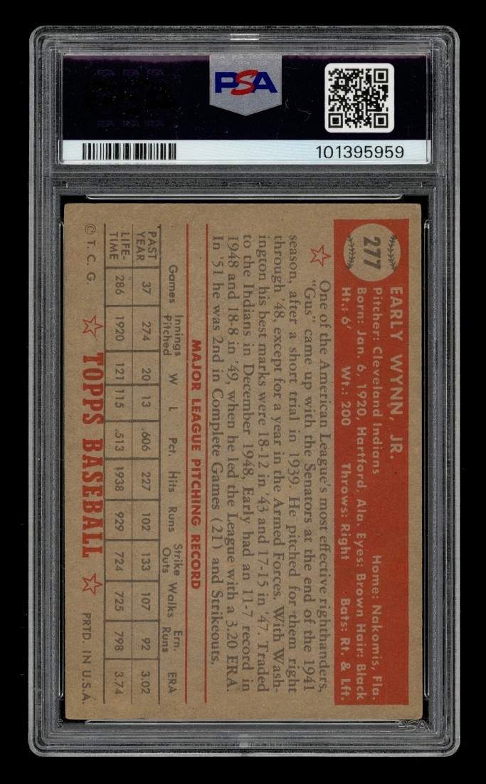 1952 Topps Set-Break #277 Early Wynn PSA 4 VG-EX view 2