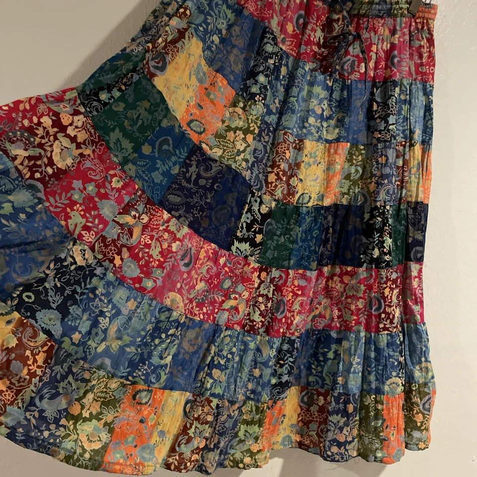 Falda Midi La Cera Talla L Retazos Floral Hippie Boho Festival Pullon Fluido Foto 2 de 4