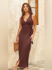 Cupshe Brown Lace Wrap Maxi Dress Womens Small Sleeveless Tie Waist NWT