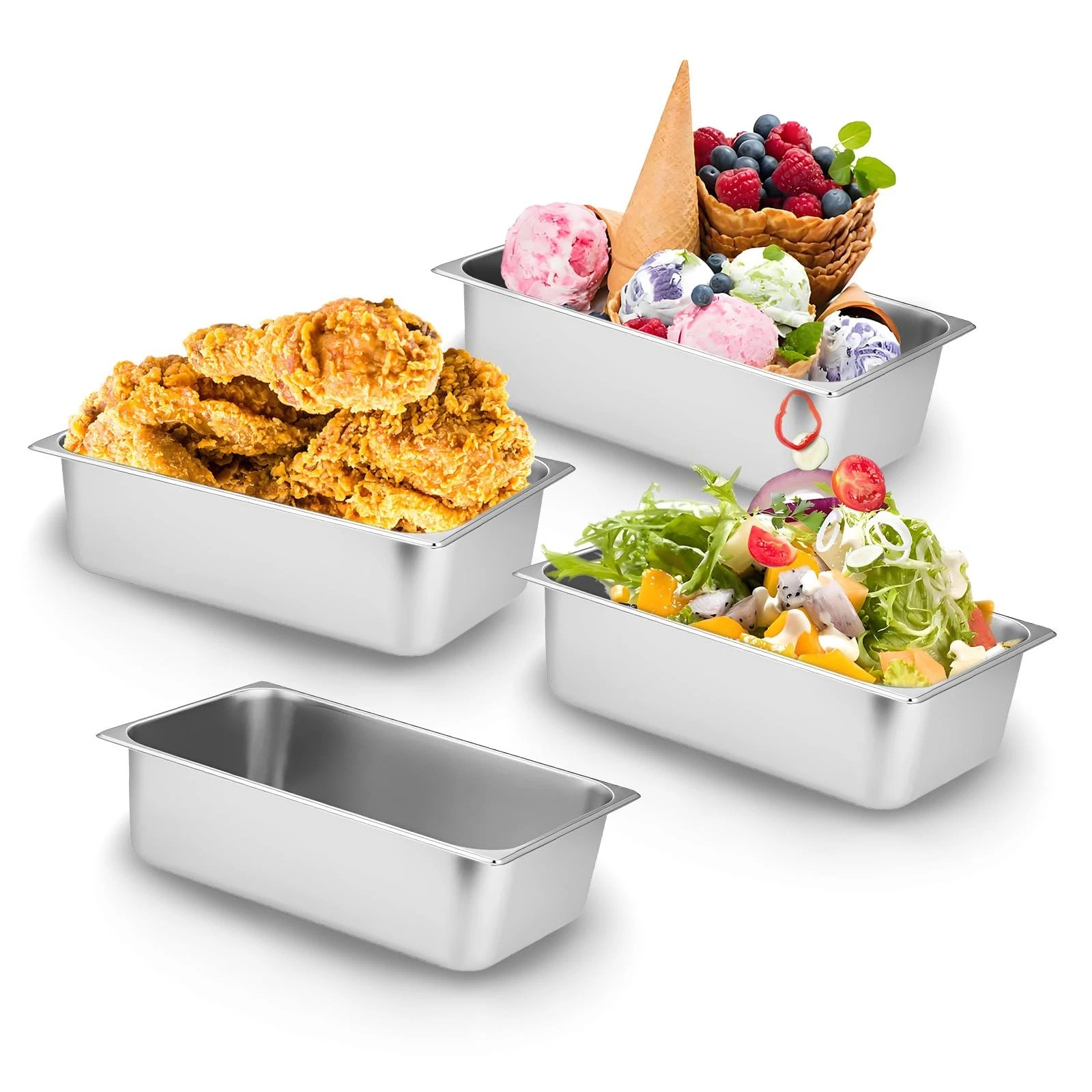 4 Pack 1/3 Size Stainless Steel Hotel Pan, 2.5 Inch Deep, 12.8 x 7 x 2.5 Inch...