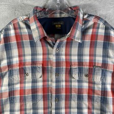 Eddie Bauer Shirt Mens XL Red Blue Plaid Flannel Travex Button Up Casual