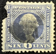 1869 US 6c Washington Stamp Used, Missing Piece, SC#115 (CV $225)