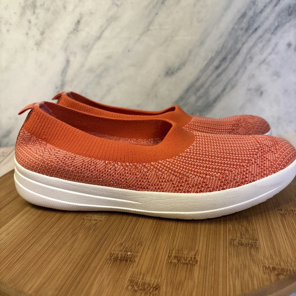 Zapato Fitflop Mujer Uberknit Bailarina Naranja Melocotón Tejido Ballet Plano Talla 7.5 M Foto 2 de 4
