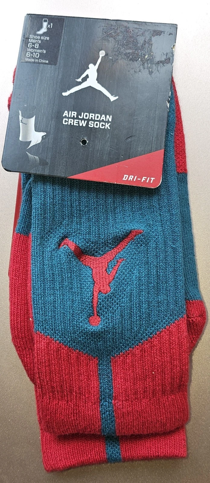 Nike Air Jordan Dri-Fit Crew Socks Medium 06-08 530977 387 Hasta Green Red Rare