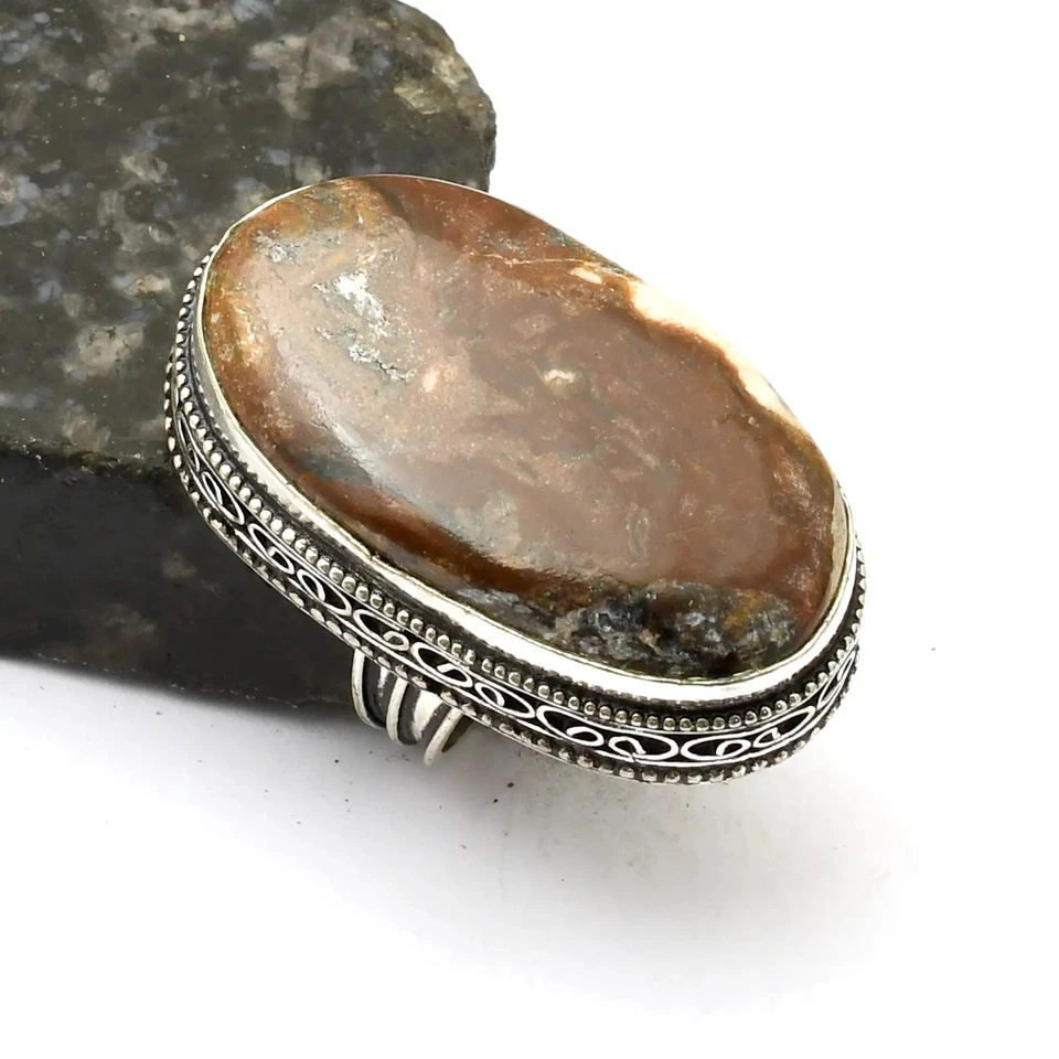 Jaspis Edelstein Handarbeit Antik Design Ring Schmuck US Größe - 8,25 AR 33537