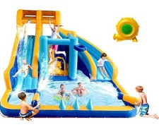 Bounce House Water Park with Long Dual Slides, Large Splash Pool, Jumping House