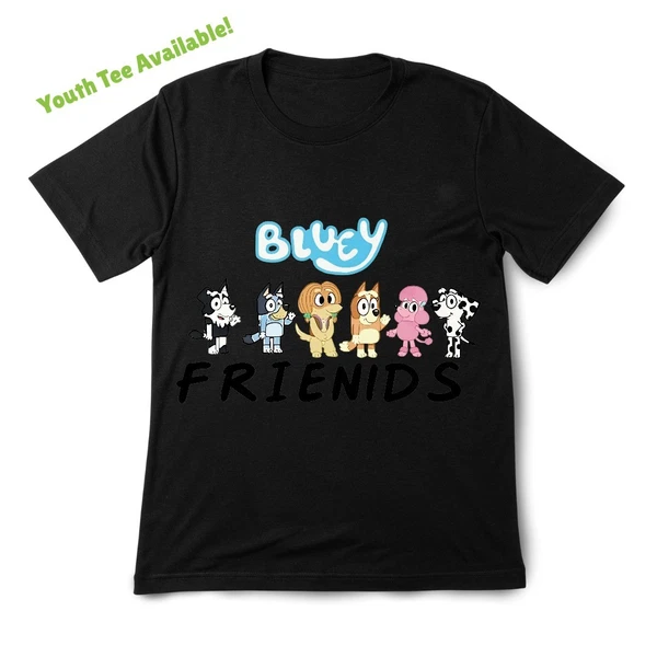 Bluey FRIENDS Themed Kids T-Shirt Cute Anime Clothing，Unisex Casual Cartoon Tee