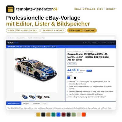 eBay Vorlage 2026 Spielzeug Modellbau Sammler Responsive Template + eBay Lister