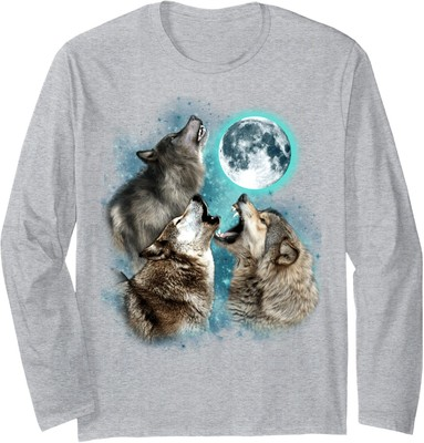 #ad 3 Wolf Moon Howling Wolf Head Funny Wolves Cool Funny Long Sleeve Tshirt $20.99