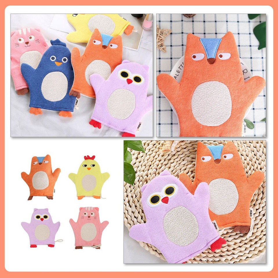 4 Pcs Soft Bath Gloves for Kids Practical Cartoon Hand Towel Body Clean ...