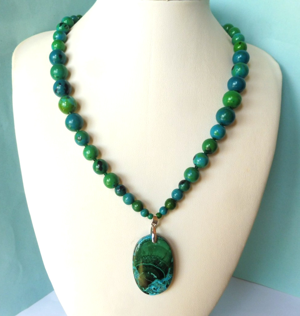Collier en Azurite Malachite de 220 Cts en Argent, le cadeau mémorable pour elle