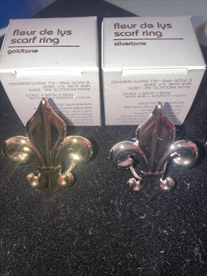 1989 Avon Scarf Ring Fleur- De-Lys Gold Silver Tone Vintage Lot of 2