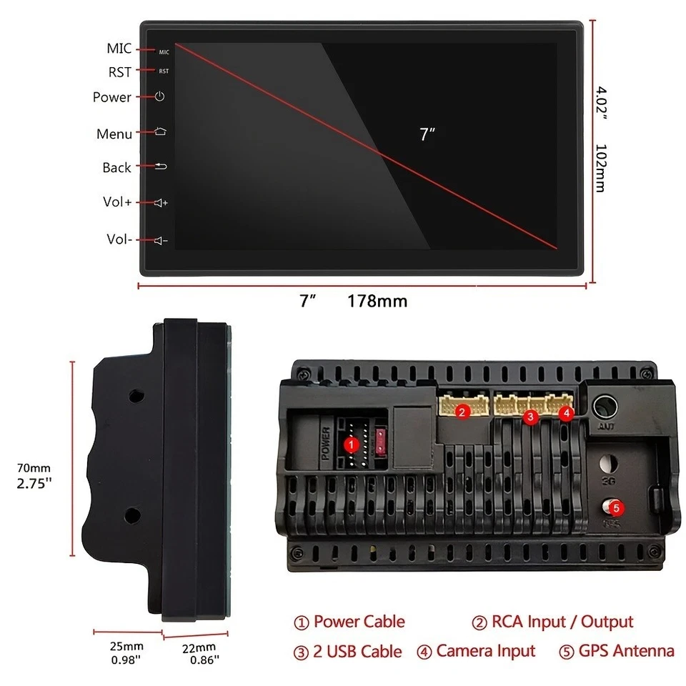 7 Inch Android Double 2Din Car Radio Stereo GPS Nav Unit USB FM With Rear Camera - Image 2 of 4
