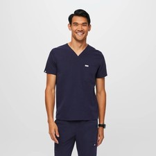 FIGS Men's Scrubs Top Shirt Navy Blue Chisec Three-Pocket Size XL V-Neck TM3000
