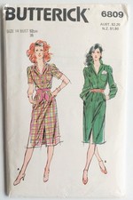 Butterick 6809 Pattern Vintage 80s Shirt Dress Notched Collar Size 14 UNCUT