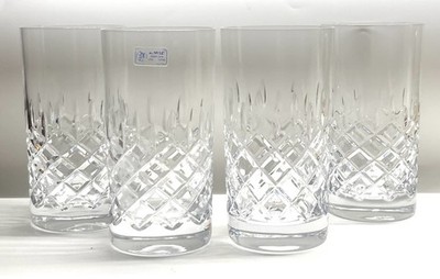 Set Of 4 Towle King Richard Crystal Highball Tumblers Cut Diamond 5.5  Austria