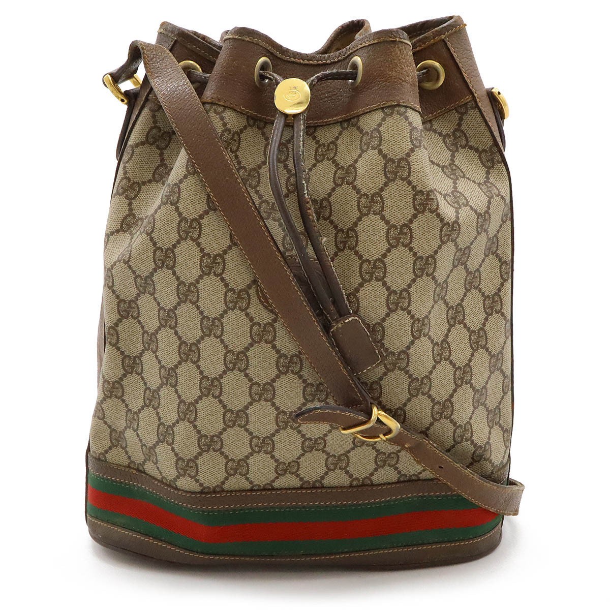 Gucci Shelly Line Drawstring Shoulder Bag in Khaki Beige Brown Leather Pre-Owned-image