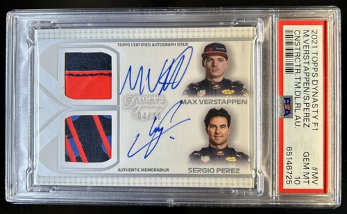 2021 Topps Dynasty F1 Max Verstappen Sergio Perez Team Relic Auto #/10 PSA 10