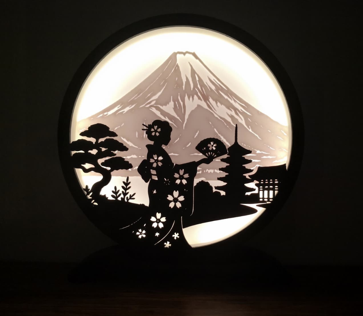 Lampe ronde LED Geisha contre la lumière agressive, impression 3D douce