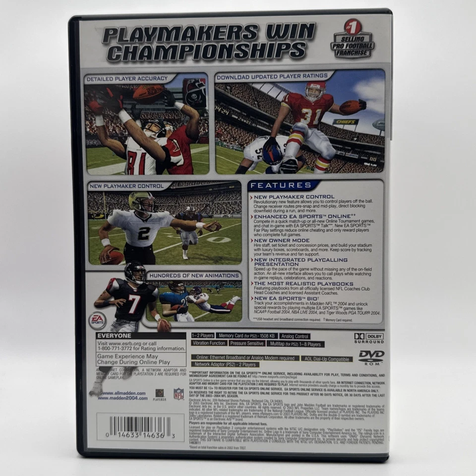 Madden NFL 2004 (PS2 Sony PlayStation 2, 2003) Completo con Manual Foto 2 de 4