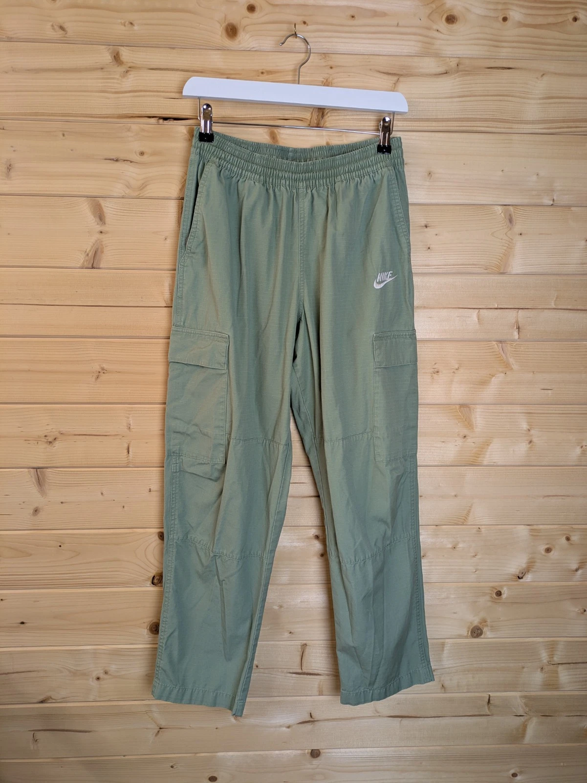 Nike Oil Green Rip Stock Cargo Straight Y2K Jogging Trousers Swoosh
