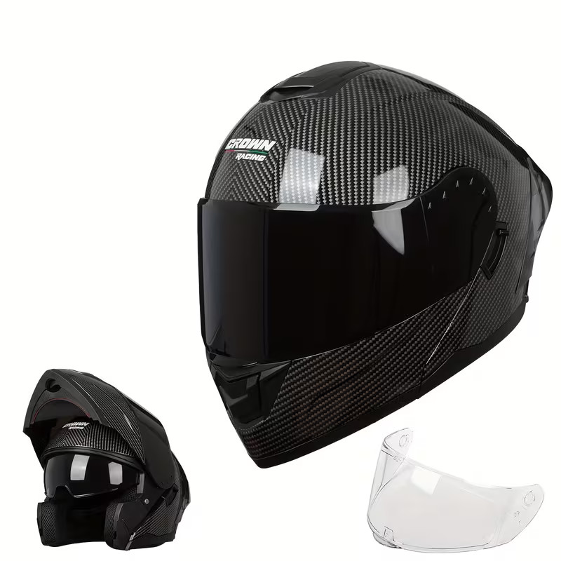 Motorcycle Helmets Modular Full Face Helmet Flip Up Carbon Fiber Pattern