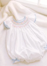 NWT Petit Ami White Blue Smocked Bubble Angel Wing 6 Months Baby Girls Romper 6M