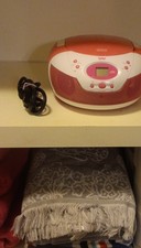 Tyler Pink and White Portable Stereo Boombox with Aux In and Power Cord