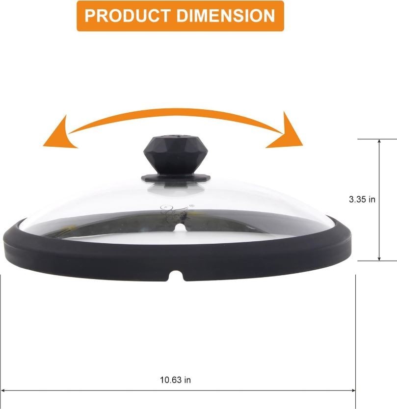 Glass Microwave Cover for Food 10.5inch Splatter Lid with Easy Grip Handle Black