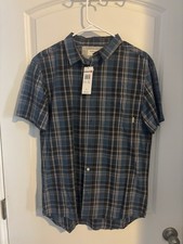 Quicksilver Blue Grey Checker Short Sleeve Button-Up Shirt Modern Fit Medium NWT