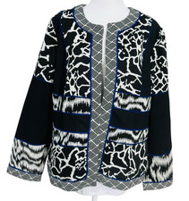 Chicos 2 Jacket Womens Open Front Black Animal Print Office Work Size L