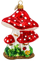 "Glasornament \"Pilzgruppe\" 13 Cm – Fliegenpilze Handbemalt - Weihnachtsornament"