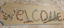Welcome Sign Wood Handpainted Spring Flower Bird Garden