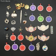 Costume Jewelry Pendant Lot Assorted Charms Rhinestone Bezel Blanks 33 Pcs