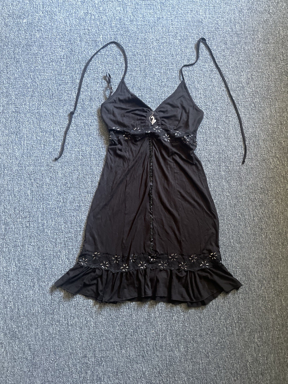 Y2K Baby Phat Halter Dress Size Large Black Logo Vintage Gothic Lolita Fairycore