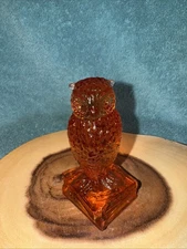 Vintage Degenhart Glass Sunset Orange/Amber  Wise Owl on Books Figurine