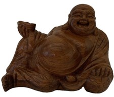 Statue sculpture statue bouddha heureux souriant en bois sculpté main fait main