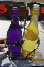 Ancien Présentoir Porte Bouteille Etain Argenté aux Raisins idéal Déco Bar à Vin