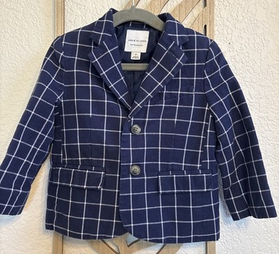 JANIE JACK Blazer Boys 2t Navy Window Pane Tattersall Linen Blend Easter Jacket