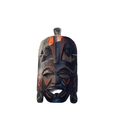 Vintage Hand Carved Maasai Jambo Kenya Tribal Wood Mask with Elephant and Human 