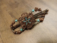 Lilla Rose Metal Flex Hair Clip- Turquoise  Copper Flower Beads Unique  Rare