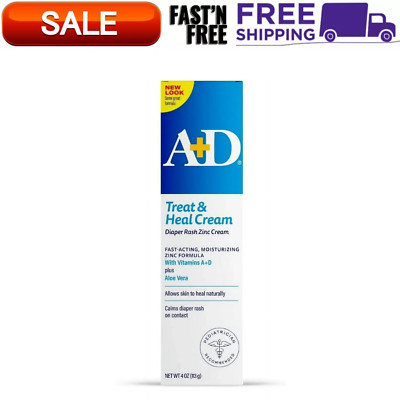 A+D Medicated Treat & Heal Diaper Rash Cream with Zinc, Baby Skin Care, 4 oz.