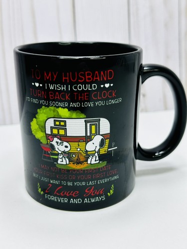 Vintage Snoopy schwarzer Becher 11 Unzen TO MY MANN Love You Forever Wohnmobil, Geschenk