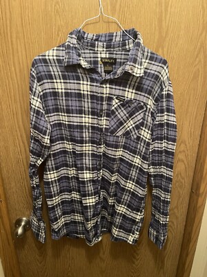 Stanley Tools Shirt Outdoor Work Plaid Blue Long Sleeve Men's Size Large