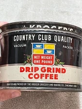 Krogers Country Club Quality Drip Grand Coffee Metal Coffee Can (Read)  One LB