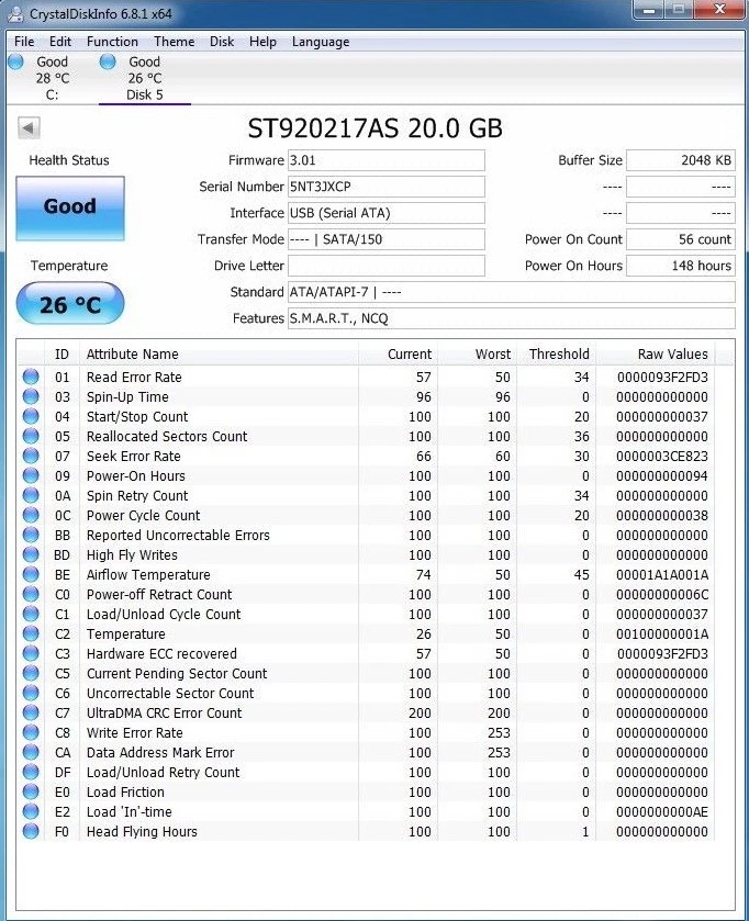 ST920217AS p/n: 9AP111-140 fw: 3.01 sn: 5NT WU QR: 100368255 20GB SATA A22-34 - Image 3 of 3