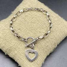 SILPADA-Sterling Silver Heart Cut Out Oval Link Rolo Toggle Bracelet B0992  #11