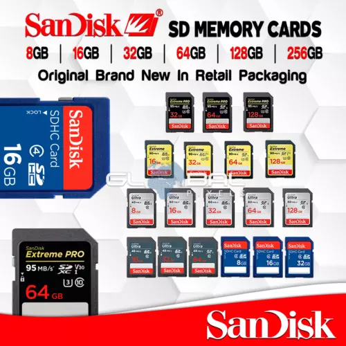 SanDisk SD Memory Card 2/4/8/16/32/64/128/256 GB Extreme Pro lot Ultra ORIGINAL