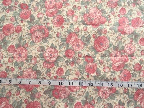 1 7/8 yd Prewashed Cotton Fabric Pale Yellow with Dark Rosy Salmon Flowers