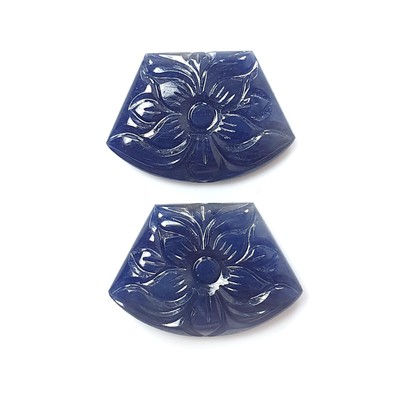 38cts Natural Blue Sapphire Gemstone Hand Carved Fancy Shape 24*16mm Pair